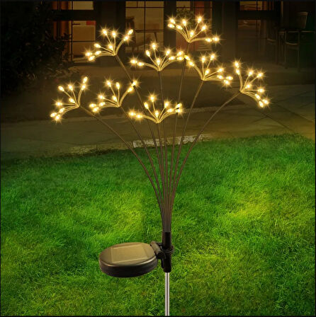 GÜNEŞ ENERJİLİ 80 LED SARI RENK YILDIZ PATLAMASI LED BAHÇE AYDINLATMA SOLAR BAHÇE SÜSÜ SGE1004