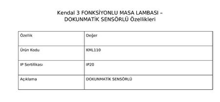 Kendal 3 FONKSİYONLU MASA LAMBASI DOKUNMATİK SENSÖRLÜ - Beyaz