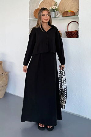 Ciela Kadın Askılı Bolero Maxi Siyah Elbise Takım – Yazlık Modal Rahatlık ve Zarif Şıklık