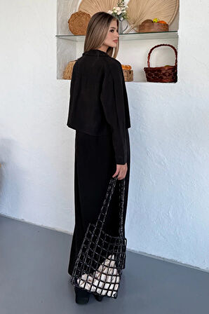Ciela Kadın Askılı Bolero Maxi Siyah Elbise Takım – Yazlık Modal Rahatlık ve Zarif Şıklık
