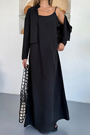 Ciela Kadın Askılı Bolero Maxi Siyah Elbise Takım – Yazlık Modal Rahatlık ve Zarif Şıklık