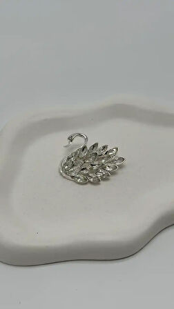 Silver Kuğu Zirkon Taşlı Broş