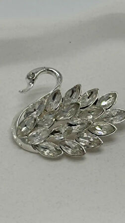 Silver Kuğu Zirkon Taşlı Broş