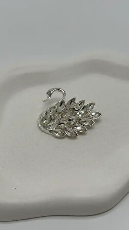 Silver Kuğu Zirkon Taşlı Broş