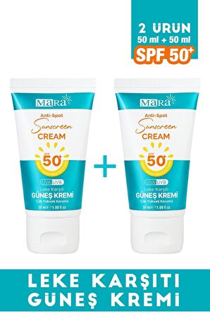 Spf 50+ Leke Karşıtı Yüz Güneş Kremi Tüm Cilt Tipleri İçin 50 ml 2 Adet