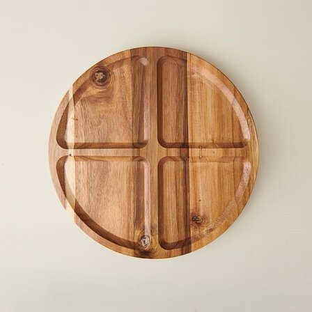 Balsa Akasya Dönerli 4 Bölmeli Sunum Tabağı - Kahverengi - 30 cm