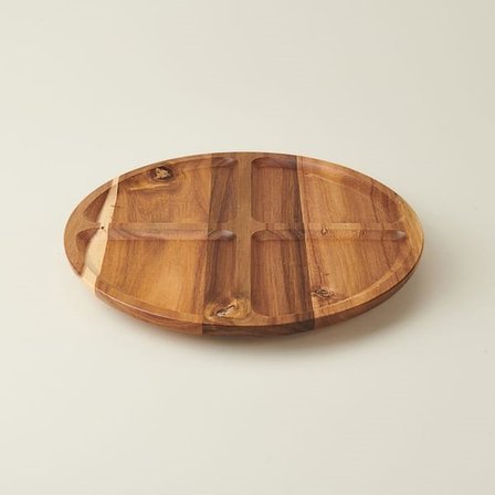 Balsa Akasya Dönerli 4 Bölmeli Sunum Tabağı - Kahverengi - 30 cm