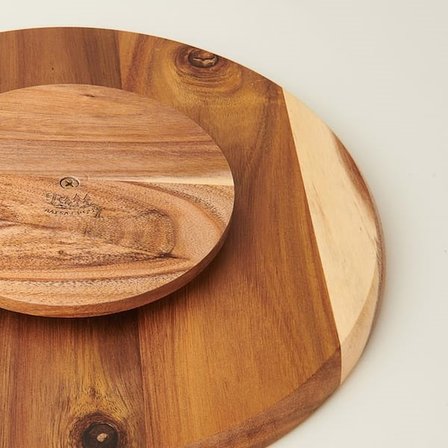 Balsa Akasya Dönerli 4 Bölmeli Sunum Tabağı - Kahverengi - 30 cm