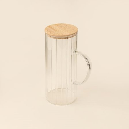 Balsa Vetra Bambu Kapaklı Cam Sürahi - Şeffaf / Açık Kahverengi - 1,5 lt