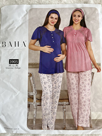 Kısa Kollu Hamile Pijama Takımı-GÜLKURUSU