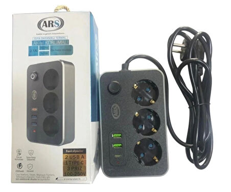 Akım Korumalı Priz 3 Priz 2mt Usb - TYPE-C
