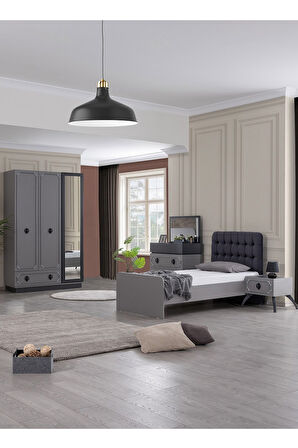 Stil Genç Odası - 3 Kapılı Dolap, Karyola, Komodin, Şifonyer