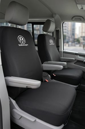 Volkswagen Transporter 4+1 - Siyah Penye Oto Koltuk Kılıfı -  Marka Logo Baskılı