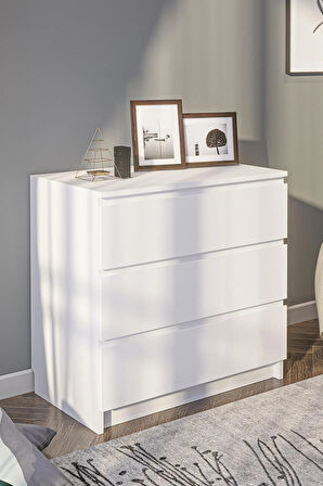 Derinkuyu 3 Çekmeceli Şifonyer Yatak Odası Bebek Odası Beyaz