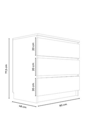 Derinkuyu 3 Çekmeceli Şifonyer Yatak Odası Bebek Odası Beyaz