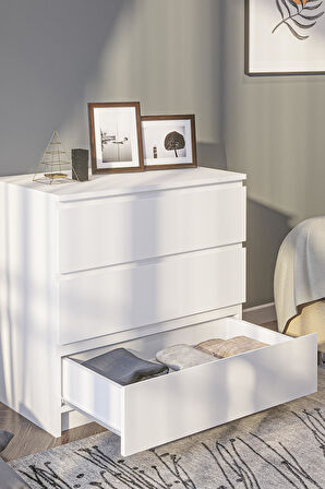 Derinkuyu 3 Çekmeceli Şifonyer Yatak Odası Bebek Odası Beyaz