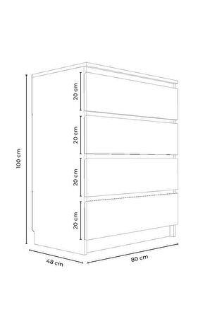Derinkuyu 4 Çekmeceli Şifonyer Yatak Odası Bebek Odası Beyaz