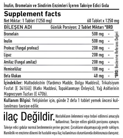 BROMELAİN KOMPLEKS 1250 MG 60 TABLET