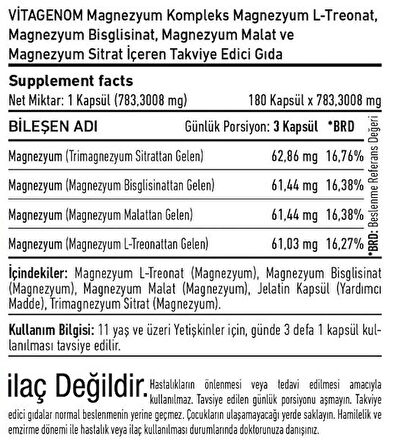 MAGNEZYUM KOMPLEKS 246,77 MG 180 KAPSÜL