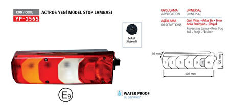 Mercedes Truck Stop Lambası Sag Soketli Mercedes Actros Mp4-Mp5 / Arocs / Antos / Atego 3 - Yuceplast Yp-156 S R