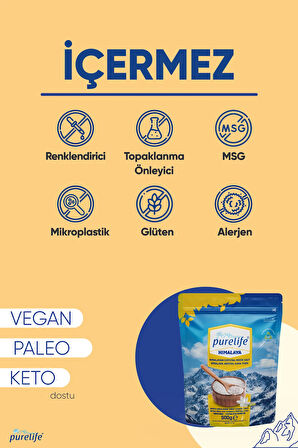 Purelife Himalaya Tuzu Granül Kristal Kaya Tuzu Beyaz 500g | Rafine Edilmemiş & Doğal Tuz | Zengin Mineralli