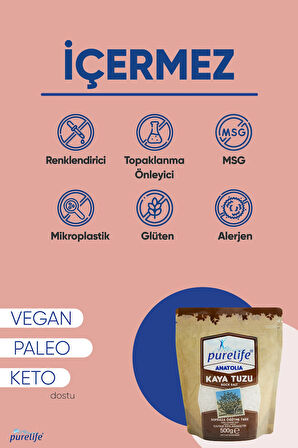 Purelife Kaya Tuzu Granül Anadolu Kaya Tuzu 500g | Rafine Edilmemiş & Doğal Tuz | Yüksek Mineralli