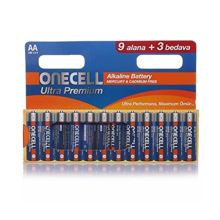 Onecell Ultra Premium Alkalin AA Boy Pil 9+3