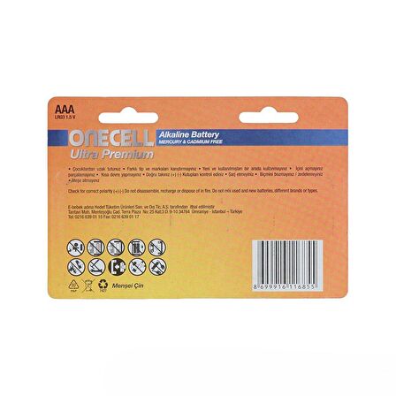 Onecell Ultra Premium Alkalin AAA Boy Pil 8li