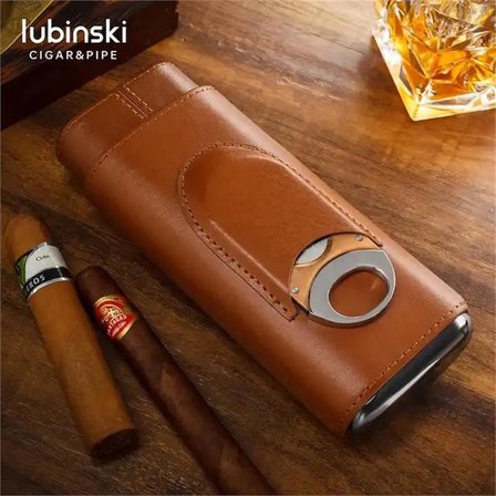 Lubinski Deri 3'lü Puro Kılıfı Kesicili Kahve(60 Ring) LB-504