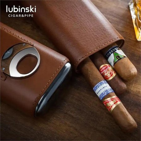 Lubinski Deri 3'lü Puro Kılıfı Kesicili Kahve(60 Ring) LB-504