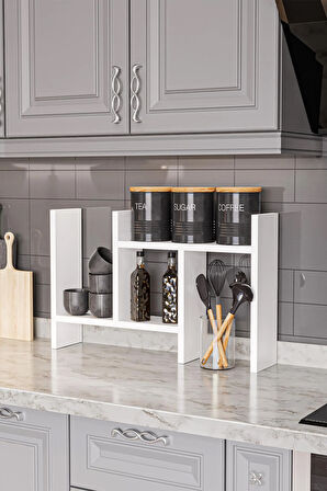 Lidya Çok Amaçlı Raf Mutfak Tezgah Üstü Organizer Banyo Mutfak Düzenleyici Beyaz