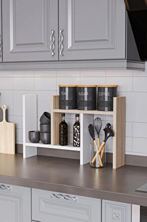 Lidya Çok Amaçlı Raf Mutfak Tezgah Üstü Organizer Banyo Mutfak Düzenleyici Beyaz Meşe