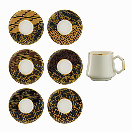 Sandro Moreno 1453 Kariye Double Geometrik Gold 12 Parça 6 Kişilik Kahve Fincan Takımı 120 ml