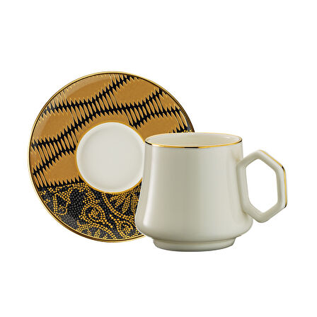 Sandro Moreno 1453 Kariye Double Geometrik Gold 12 Parça 6 Kişilik Kahve Fincan Takımı 120 ml