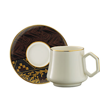 Sandro Moreno 1453 Kariye Double Geometrik Gold 12 Parça 6 Kişilik Kahve Fincan Takımı 120 ml