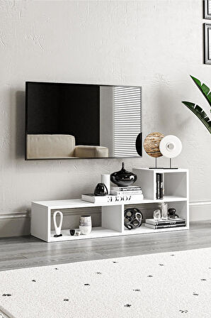 Bucak Çok Amaçlı Kitaplık Tv Ünitesi Beyaz