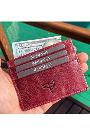 %100 El Yapımı Crazy Deri Bordo Unisex Slim Para Portföy