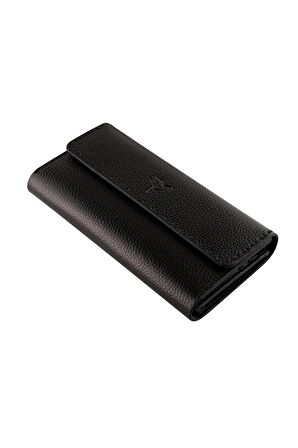 Hakiki Deri Telefon Bölmeli Siyah Kadın Para Portföy 19cmx10cm
