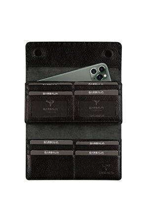 Hakiki Deri Telefon Bölmeli Siyah Kadın Para Portföy 19cmx10cm