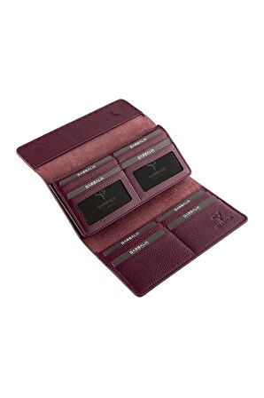 Paris Hakiki Deri Saraç Dikişli Telefon Bölmeli Mürdüm Kadın Portföy Cüzdanı