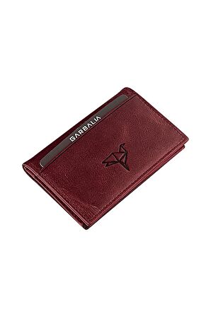 %100 El Yapımı Crazy Deri Minimal Bordo Kartlık