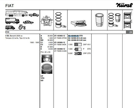 Tofas Motor Segmanı Tempra Tipo 2,0ie 8v / 16v (84mm) / (std) - Goetze 61424003g