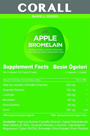 Apple Bromelain (yeşil Çay Ekstresi, L-karnitin Ve Krom Pikolinat)