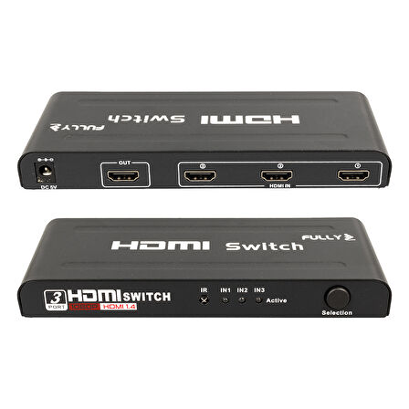 FULLY G-538H 3 GİRİŞ 1 ÇIKIŞ HDMI SWITCHER TOPLAYICI METAL KASA ADAPTÖRLÜ