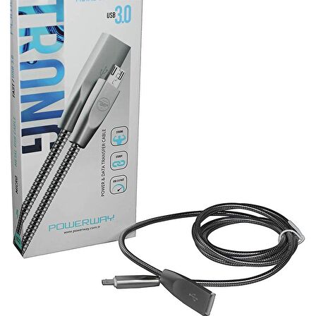 POWERWAY QCX-3 USB 3.0 SAMSUNG ANDROID METAL ŞARJ VE DATA KABLOSU