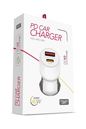 Powerway CC4.0 QC40 40W 5V 4 Amper Type c - Usb Araç Şarj Başlığı Beyaz