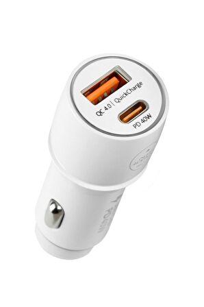 Powerway CC4.0 QC40 40W 5V 4 Amper Type c - Usb Araç Şarj Başlığı Beyaz