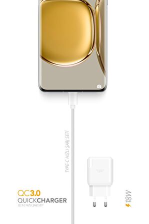 TAHAL KUYUMCULUK QCT30 Tüm Type-C Girişli Telefonlara Uyumlu 3.0 Amper 18W Hızlı Şarj Seti Orijinal 3.0A Garantili