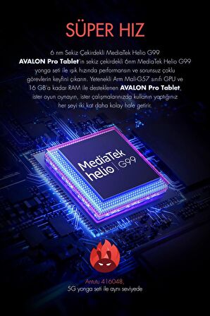 Vorcom Avalon 256 GB Hafıza 8 GB Ram 10.36 Inc 2.4K 22.000 mAh Pil Harman Kardon Profesyonel Oyuncu Tableti