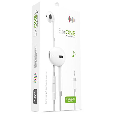 Powerway Earone Mikrofonlu Kablolu Kulaklık TYPE-C Çıkışlı Tüm Cihazlarla Uyumlu Stereo
